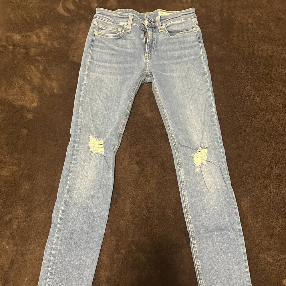 Rag & Bone Blue Cut Off Ripped Cate Mid Rise Ankle Skinny Jeans